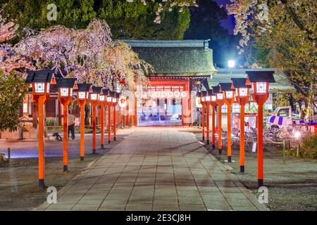 Kyoto, Japon entrée au sanctuaire Hirano la nuit pendant la saison des cerisiers en fleurs. Banque D'Images