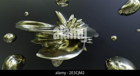 illustration de rendu 3d golden rotating abstract shape sur fond sombre Banque D'Images