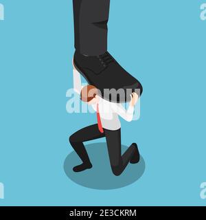 Homme d'affaires Isométrique 3D plat transportant le pied de stomie. Pression commerciale et concept oppressif Illustration de Vecteur