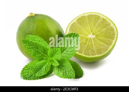 Chaux et menthe isolées sur fond blanc Banque D'Images