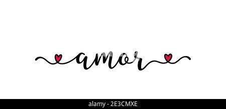 Mot Amour manuscrit en espagnol. Amour traduit. Lettrage de script pour carte de vœux, affiche, prospectus, bannière Illustration de Vecteur