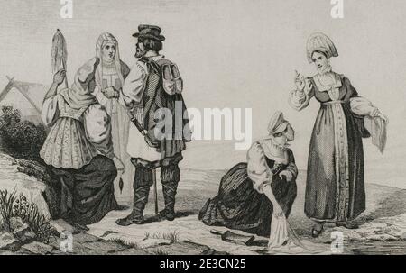 Paysans russes. Gravure par Lemaitre, Vernier et Monnin. Histoire de la Russie par Jean Marie Chopin (1796-1870). Panorama Universal, édition espagnole, 1839. Banque D'Images