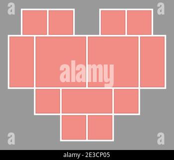Carte d'humeur de la Saint-Valentin. Modèle de cadres de collage. Forme de coeur de 13 tuiles Illustration de Vecteur
