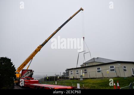 Bantry, West Cork, Irlande. 18 janvier 2021. Des bureaux temporaires placés à l'extérieur de l'hôpital général de Bantry pour améliorer la prise de distance sociale. Crédit: Karlis Dzjamko/Alay Live News Banque D'Images