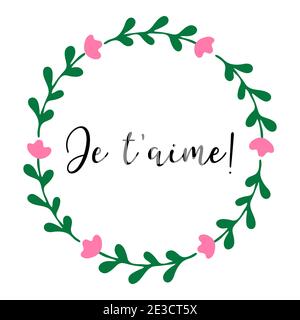 Main esquissée Je vous aime citation française. Expression de calligraphie romantique. Lettrage Illustration de Vecteur