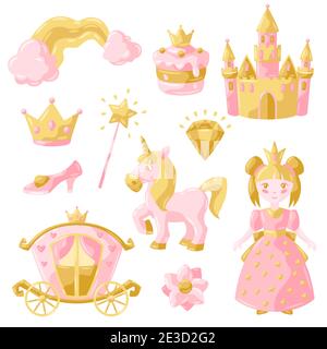 Ensemble d'articles de fête princesse. Illustration de Vecteur