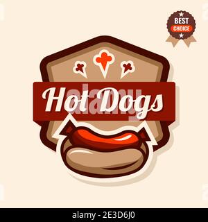 Jeu de badges, d'étiquettes, de logos, de modèles de design d'icônes pour american hotdog. Illustration de Vecteur