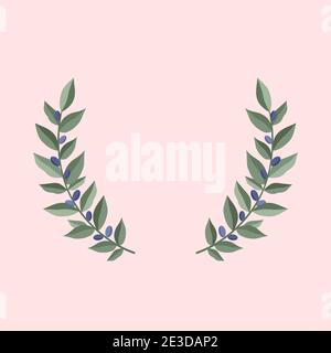 Couronne de branches d'olive noires sur fond rose de poussière. Cadre à partir de feuilles d'olive. Couronne vintage avec motif héraldique et cadre fleuri Illustration de Vecteur