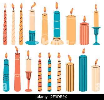 Bougies à la cire. Élément décoratif dessiné à la main, bougies colorées d'aromathérapie. Ensemble d'illustrations vectorielles bougies décoratives de Noël Illustration de Vecteur