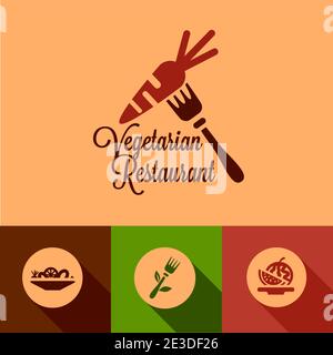 Restaurant végétarien éléments de design dans un style plat. Illustration de Vecteur