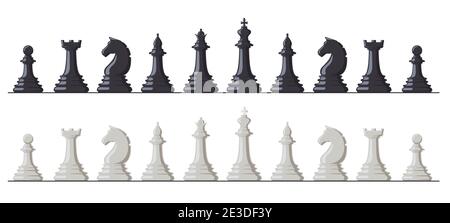 Jeu d'échecs. Pièces d'échecs noires et blanches, roi, reine, évêque, rook, chevalier et pion. Logique intellectuel jeu d'échecs figures vecteur illustration ensemble Illustration de Vecteur