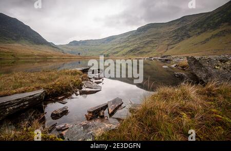 Ancienne mine d'ardoise fonctionnement à Blaenau Ffestiniog dans les montagnes de Snowdonia, le Nord du Pays de Galles. Banque D'Images