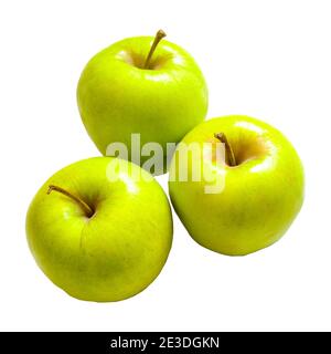 Régime alcalin. Pommes vertes gros plan avec mètre-ruban isolé sur fond blanc. Alimentation mince et manger pour la santé. Banque D'Images