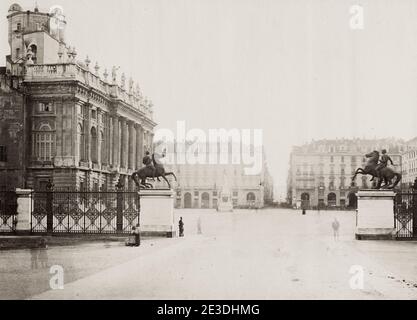 Photographie ancienne du XIXe siècle : Piazza Castell, Turin, Italie. Banque D'Images