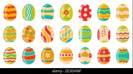 Œufs de Pâques. Œufs en chocolat décoratifs au printemps, symboles décoratifs « Happy easter Doodle ». Ensemble d'illustrations vectorielles pour les œufs traditionnels des fêtes de Pâques Illustration de Vecteur