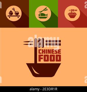 Éléments chinois de conception de produits alimentaires dans un style de conception à plat. Illustration de Vecteur