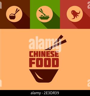 Éléments chinois de conception de produits alimentaires dans un style de conception à plat. Illustration de Vecteur