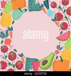 motif alimentaire sans couture bordure ronde légumes frais et fruits illustration vectorielle Illustration de Vecteur