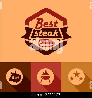 Illustration des meilleures étiquettes de steak dans le style de conception plate. Illustration de Vecteur