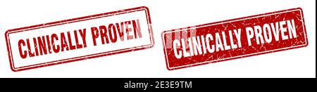 timbre carré cliniquement prouvé. jeu de signes de grunge cliniquement prouvé Illustration de Vecteur