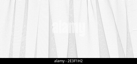 Filet gris avec plis verticaux. Motif de maillage vectoriel monochrome. Squiggle courbes croisées subtiles. Arrière-plan abstrait rayé. Design art. EPS10 Illustration de Vecteur