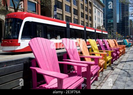 Tramway dans le centre-ville de Toronto, Ontario, Canada Banque D'Images