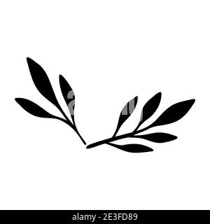 Des feuilles de silhouette noires sur les branches. Illustration vectorielle plate isolée sur fond blanc. Silhouettes de feuilles de plantes. . Illustration vectorielle Illustration de Vecteur