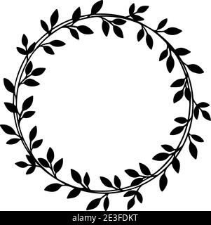 Laisse un cadre rond avec des feuilles pour le mariage et les vacances. Couronne vectorielle dessinée à la main. Illustration florale noire. Cadre de couronne à feuillage. Isolé. . Illustration vectorielle Illustration de Vecteur