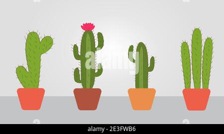 Boîte de cactus dessinés à la main dans des pots Illustration de Vecteur