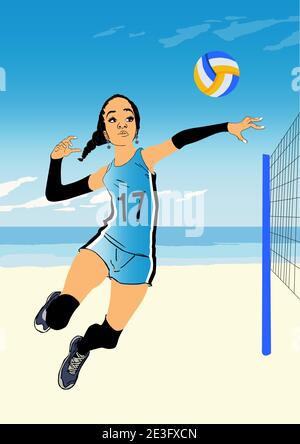 Fille jouant au volley-ball illustration. Personnage de volley-ball. Illustration de Vecteur