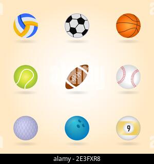Collection de balles de sport à motif plat Illustration de Vecteur