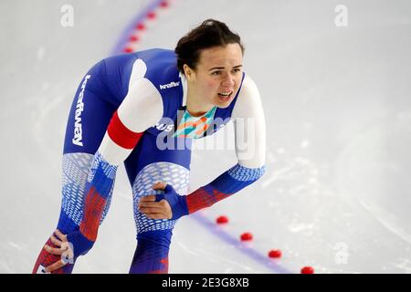 Daria Kachanova (RUS sur la distance finale 1000 mètres pendant le Championnat d'Europe Allround et Sprint le janvier 17 2021 à Heerenveen pays-Bas crédit: SCS/Soenar Chamid/AFLO/Alay Live News Banque D'Images