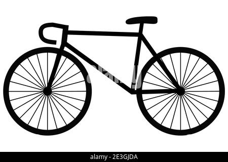 Une photo d'une simple bicyclette sur route noire sur fond blanc. Illustration de Vecteur