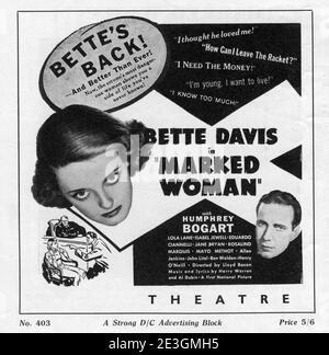 BETTE DAVIS et HUMPHREY BOGART en FEMME MARQUÉE réalisateur 1937 LLOYD BACON scénario original Robert Rossen et Abem Finkel First National Pictures / Warner Bros. Banque D'Images