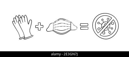 Masque médical et gants en latex pour la protection contre le coronavirus. Illustration de Vecteur