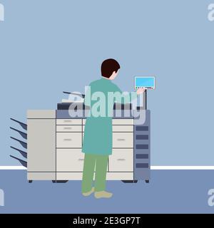 Homme utilisant une machine multifonction, vecteur conceptuel Illustration de Vecteur