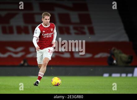 Londres, Royaume-Uni. 18 janvier 2021. Emile Smith Rowe (A) au match de l'EPL Arsenal contre Newcastle United, au stade Emirates, Londres, Royaume-Uni, le 18 janvier 2021. Les matchs de la Premier League anglaise se jouent encore à huis clos en raison de la pandémie actuelle du coronavirus COVID-19 et des restrictions gouvernementales en matière de distance et de verrouillage social. Crédit : Paul Marriott/Alay Live News Banque D'Images