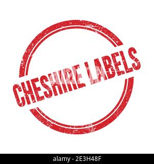 LE texte DES ÉTIQUETTES CHESHIRE est inscrit sur un timbre rond rouge grungy vintage. Banque D'Images