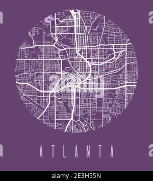 Affiche de carte d'Atlanta. Plan des rues de la ville d'Atlanta. Panorama urbain aria silhouette vue aérienne, style typographique. Terre, rivière, haute Illustration de Vecteur