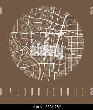 Affiche carte Albuquerque. Plan de la ville d'Albuquerque. Panorama urbain aria silhouette vue aérienne, style typographique. Terre, rive Illustration de Vecteur