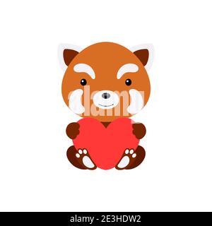 Mignon drôle panda rouge avec coeur sur fond blanc. Personnage d'animal de bande dessinée pour félicitations avec la Saint-Valentin, carte de voeux, invitation Illustration de Vecteur