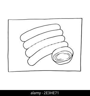 Vector Hand Doodle weisswurst, saucisse bavaroise traditionnelle. Plat de cuisine allemande. Élément de dessin de conception pour le menu café, restaurant, étiquette Illustration de Vecteur