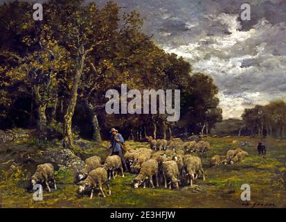 Paysage avec Sheep 1848 Charles-Émile Jacque 1813-1894 France, peintre français des animaux Banque D'Images