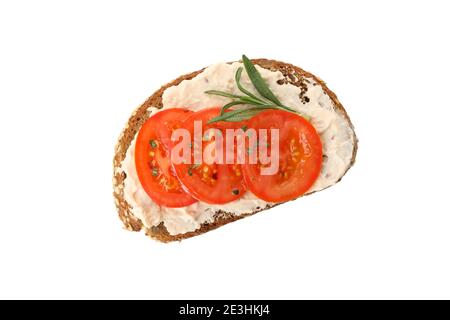 Toast avec tomate isolée sur fond blanc Banque D'Images