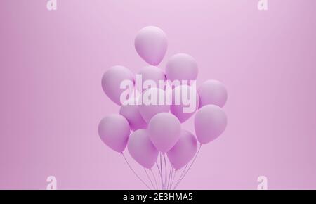 Ensemble de ballons sur fond rose pastel pour anniversaire, fête, promotion ou moment spécial. rendu 3d Banque D'Images