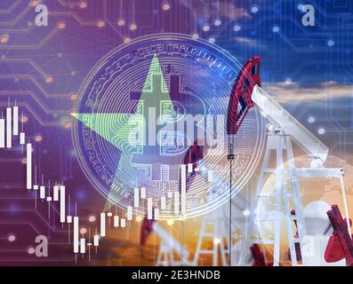 hologramme avec crypto-monnaie bitcoin et graphique sur l'arrière-plan de Le drapeau du Vietnam Banque D'Images