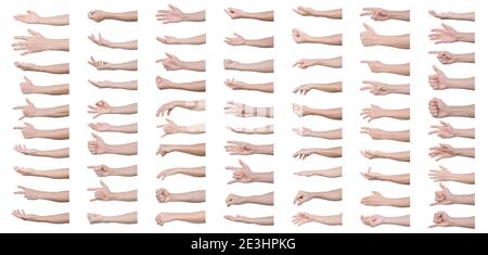 GROUPE de gestes mains de l'homme isolés sur l'arrière-plan blanc avec un masque. Banque D'Images