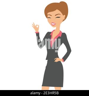Une femme d'affaires mignonne affiche un panneau ok. Illustration de Vecteur