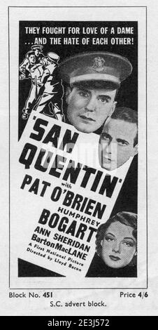 PAT O'BRIEN HUMPHREY BOGART et ANN SHERIDAN à SAN QUENTIN Directeur 1937, LLOYD BACON Story Robert Tasker et John Bright Warner Bros. / premiers distributeurs nationaux (Royaume-Uni) Banque D'Images