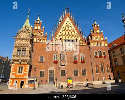 La vieille mairie de Wroclaw sur la place du marché, Pologne Banque D'Images
